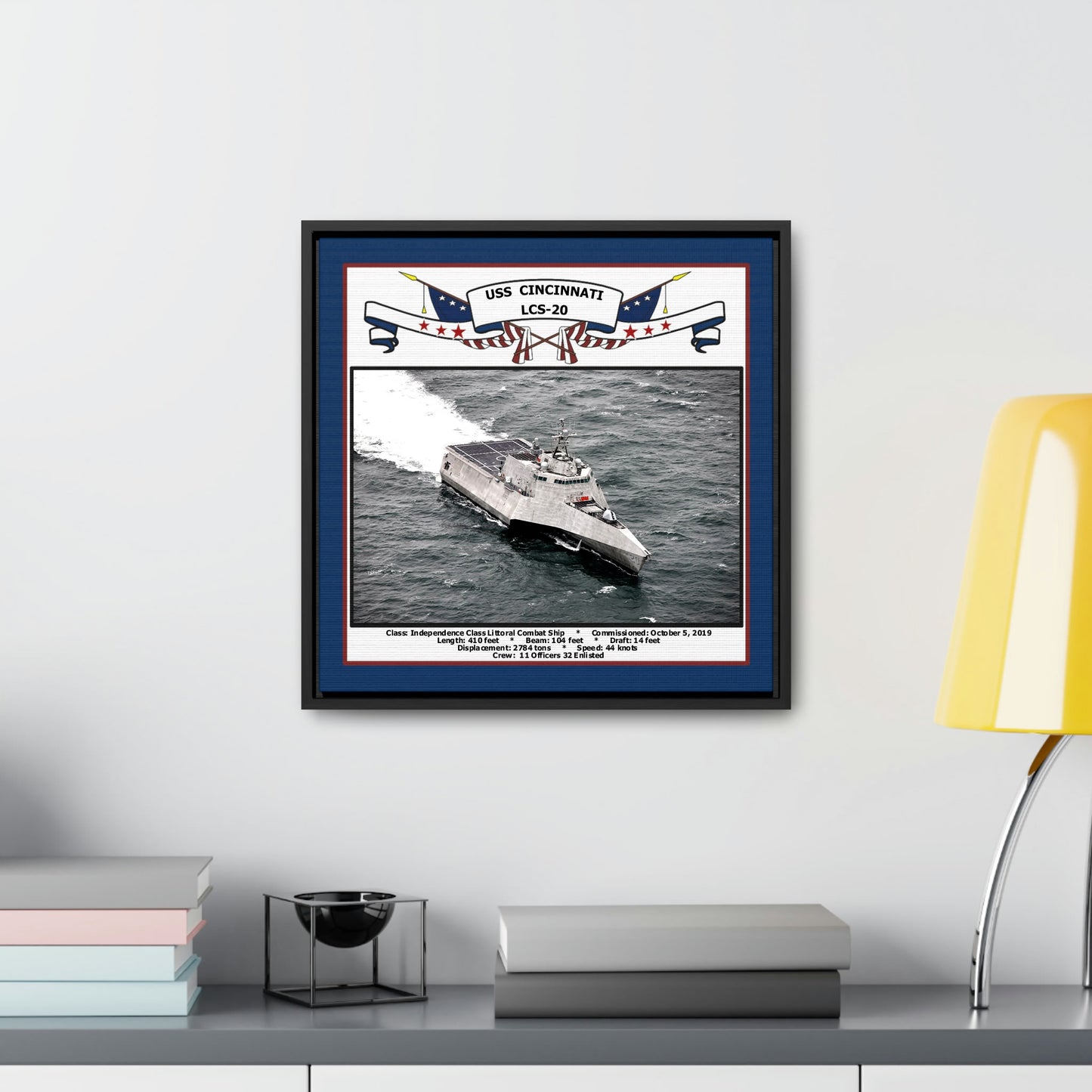 USS Cincinnati LCS-20 Navy Floating Frame Photo Desk View