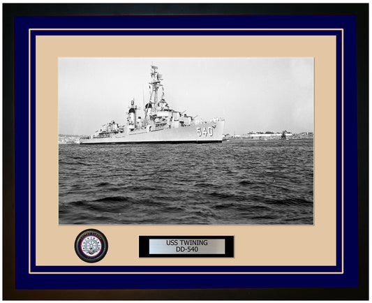 USS TWINING DD-540 Framed Navy Ship Photo Blue