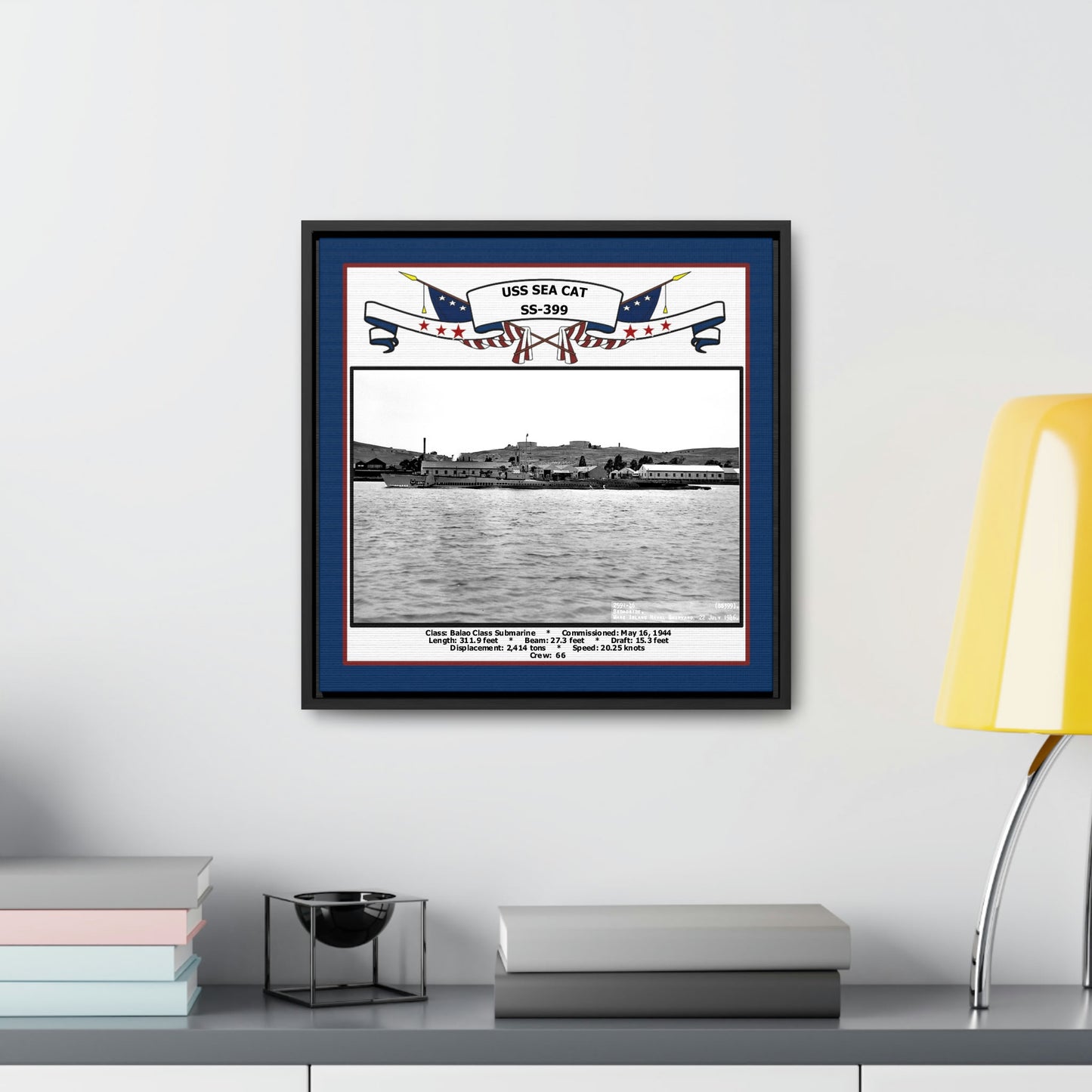 USS Sea Cat SS-399 Navy Floating Frame Photo Desk View