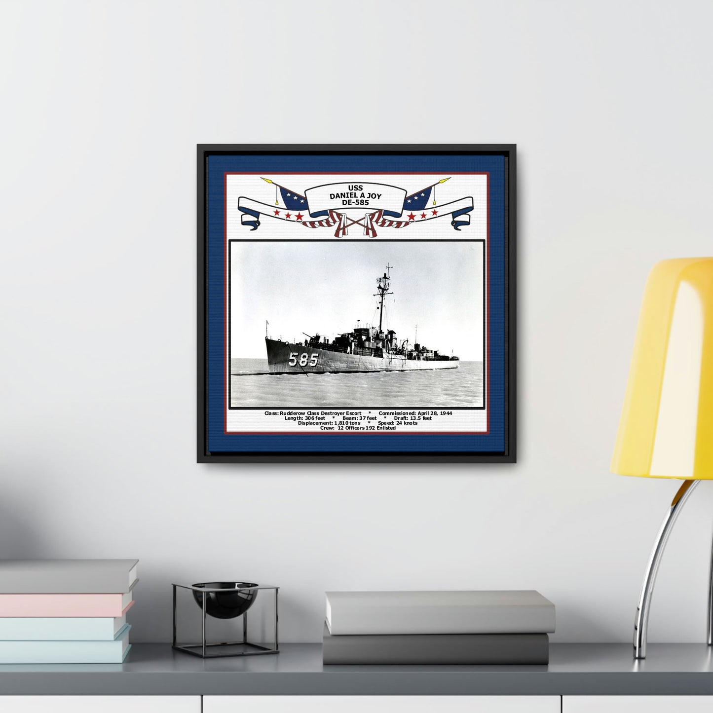 USS Daniel A Joy DE-585 Navy Floating Frame Photo Desk View