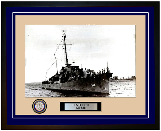 USS Peiffer DE-588 Framed Navy Ship Photo Blue