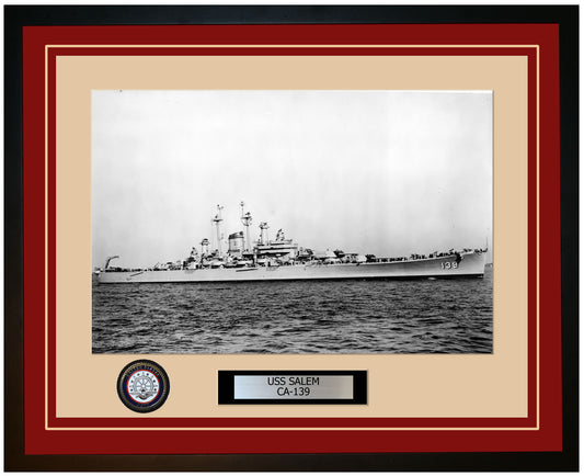 USS SALEM CA-139 Framed Navy Ship Photo Burgundy
