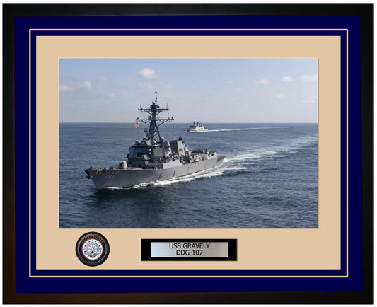 USS GRAVELY DDG-107 Framed Navy Ship Photo Blue