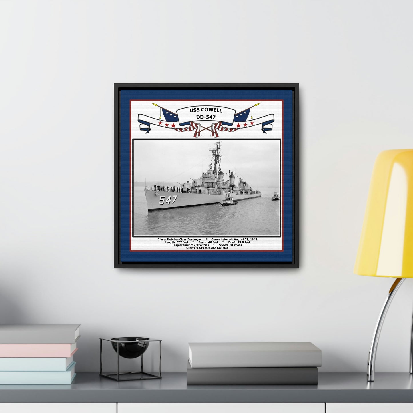 USS Cowell DD-547 Navy Floating Frame Photo Desk View