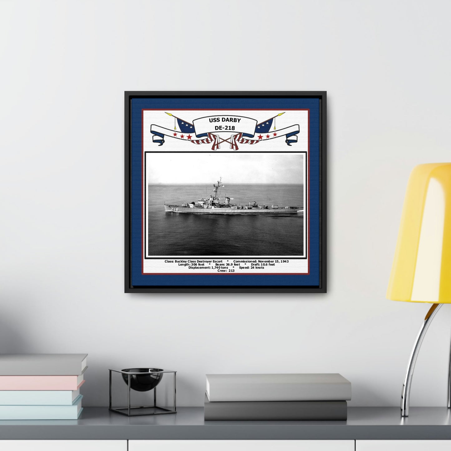 USS Darby DE-218 Navy Floating Frame Photo Desk View