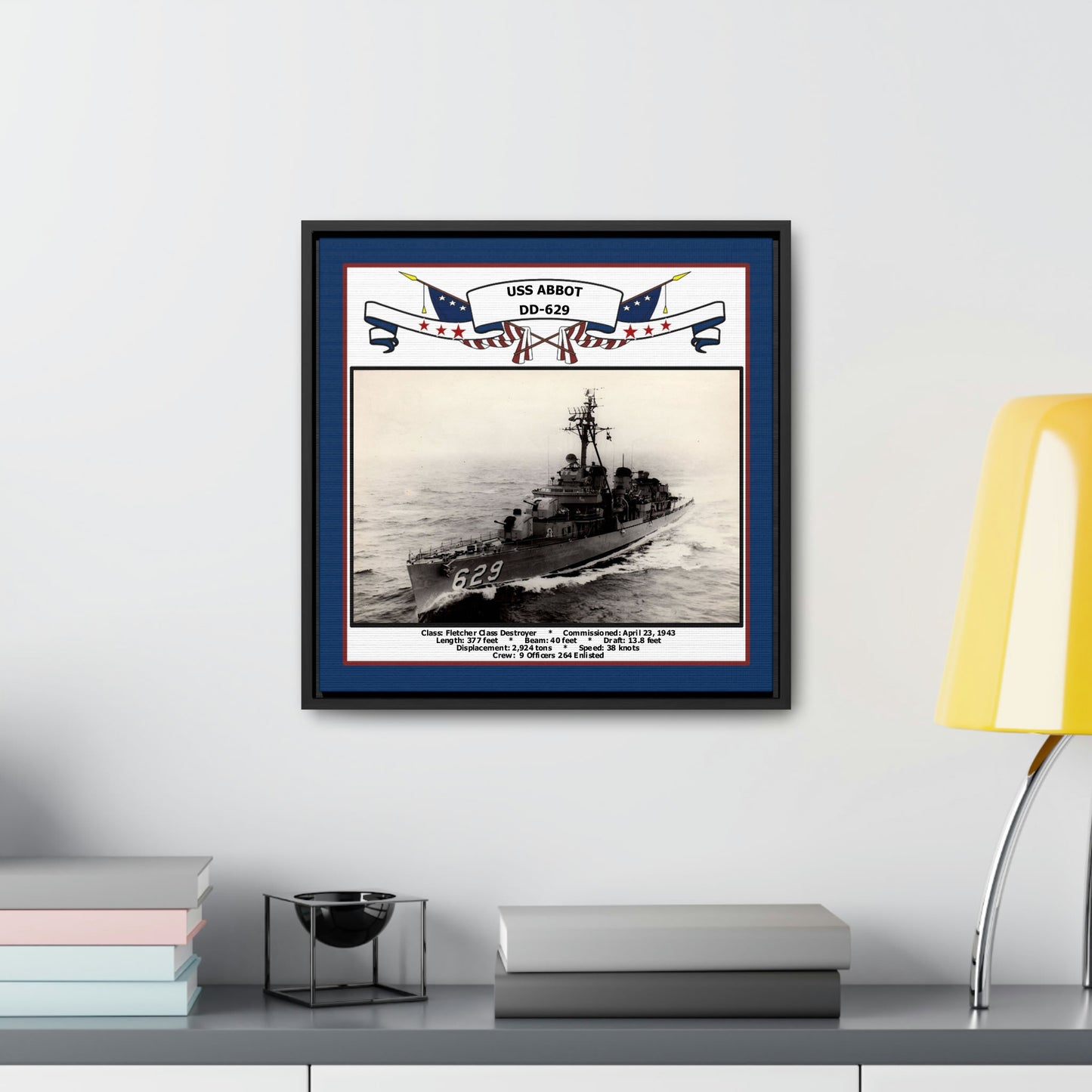 USS Abbot DD-629 Navy Floating Frame Photo Desk View