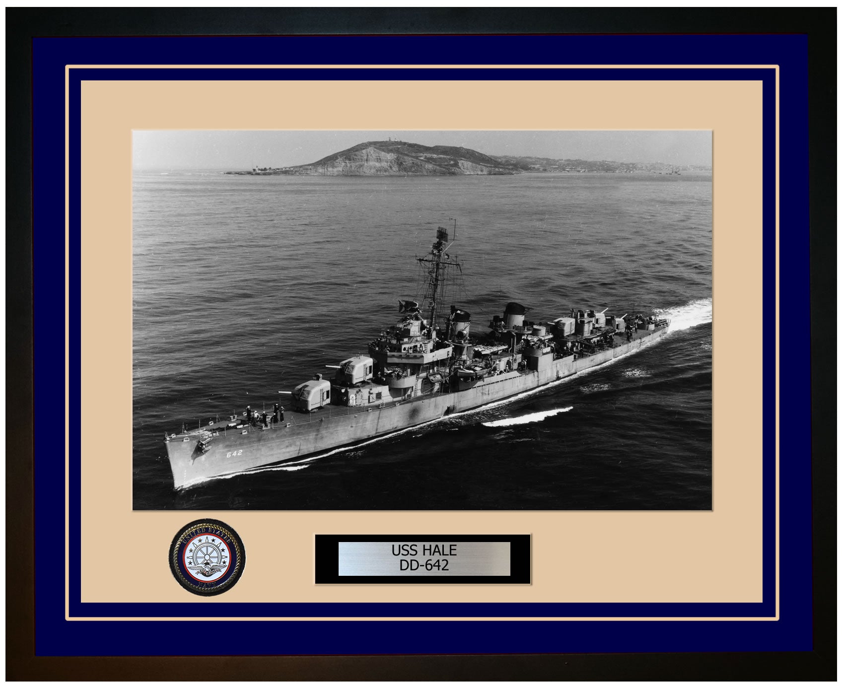 USS HALE DD-642 Framed Navy Ship Photo Blue