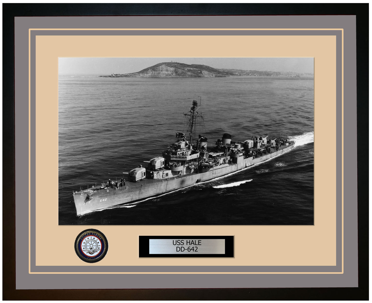 USS HALE DD-642 Framed Navy Ship Photo Grey