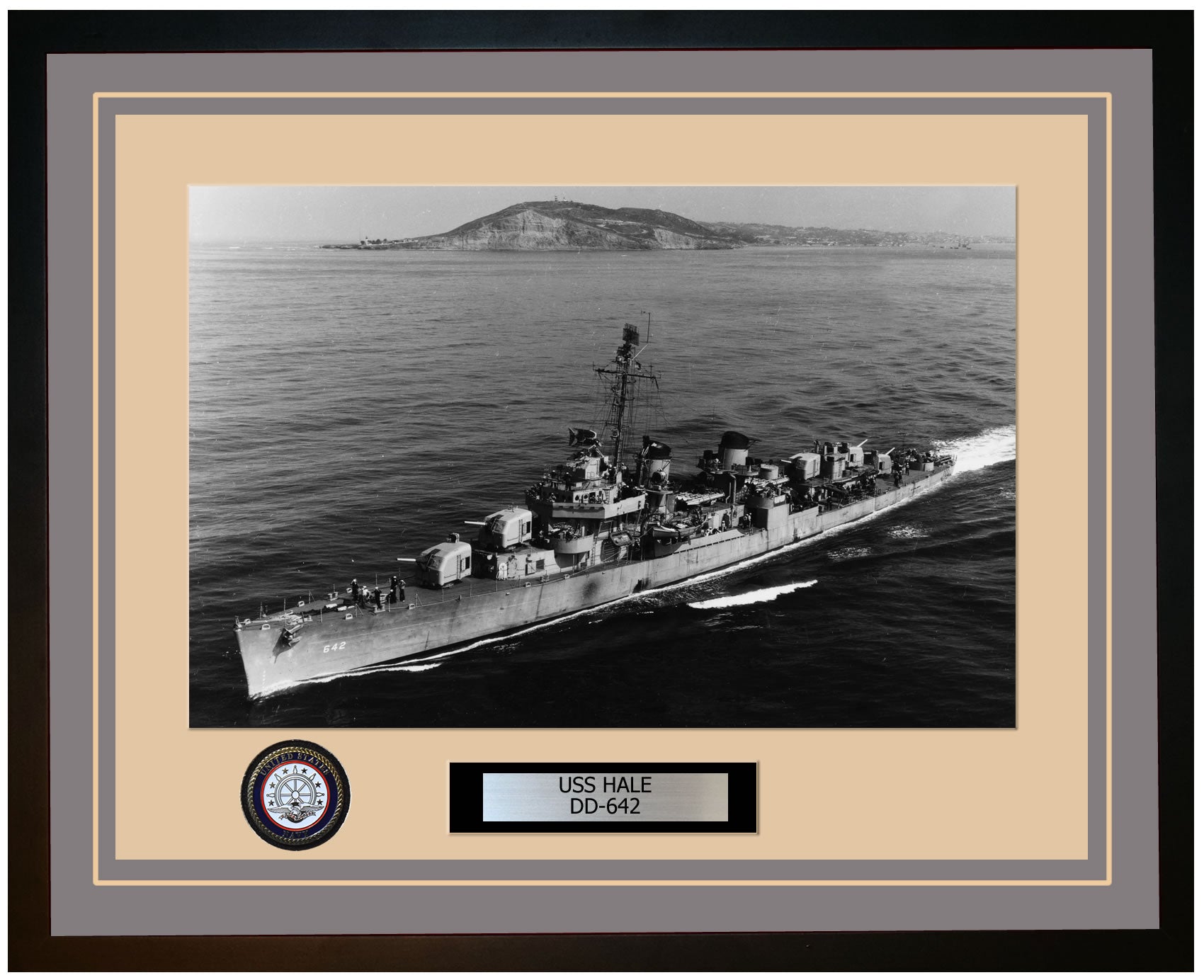 USS HALE DD-642 Framed Navy Ship Photo Grey