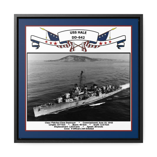 USS Hale DD-642 Navy Floating Frame Photo Front View