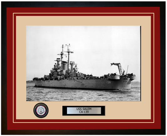 USS SALEM CA-139 Framed Navy Ship Photo Burgundy