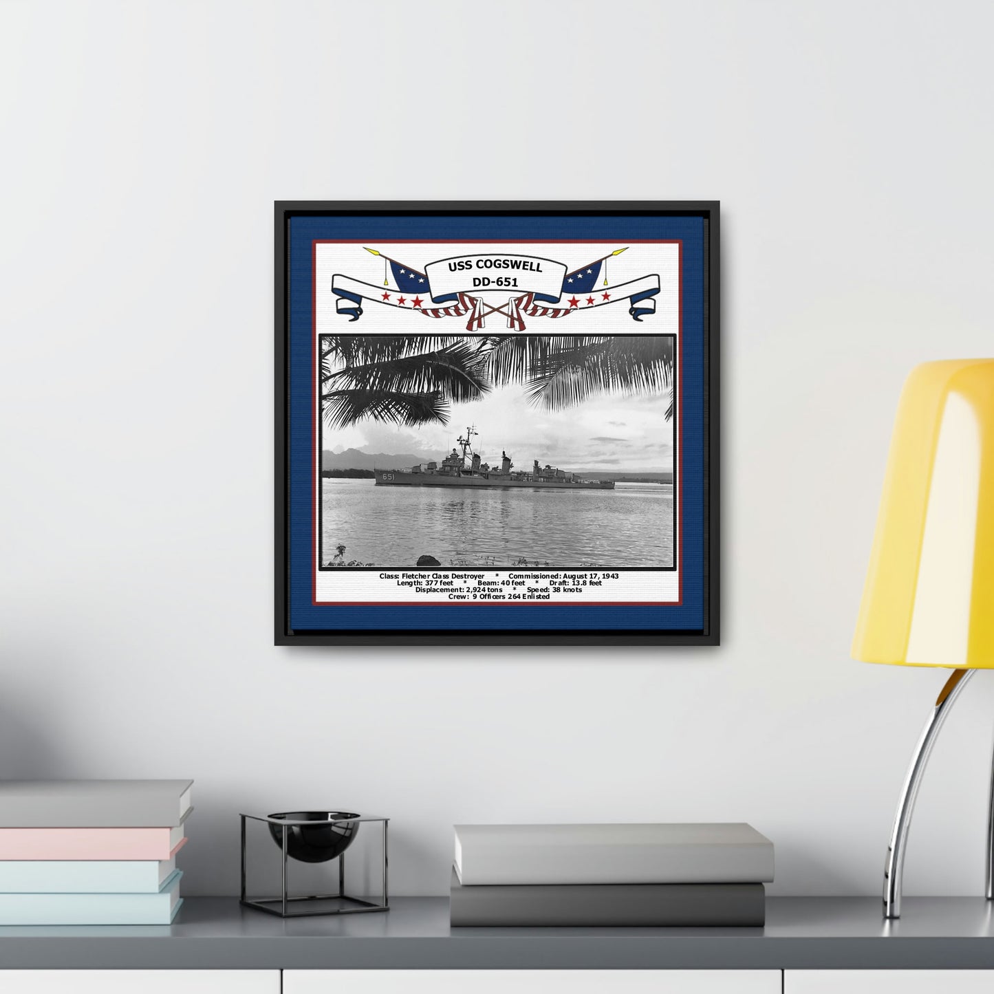USS Cogswell DD-651 Navy Floating Frame Photo Desk View