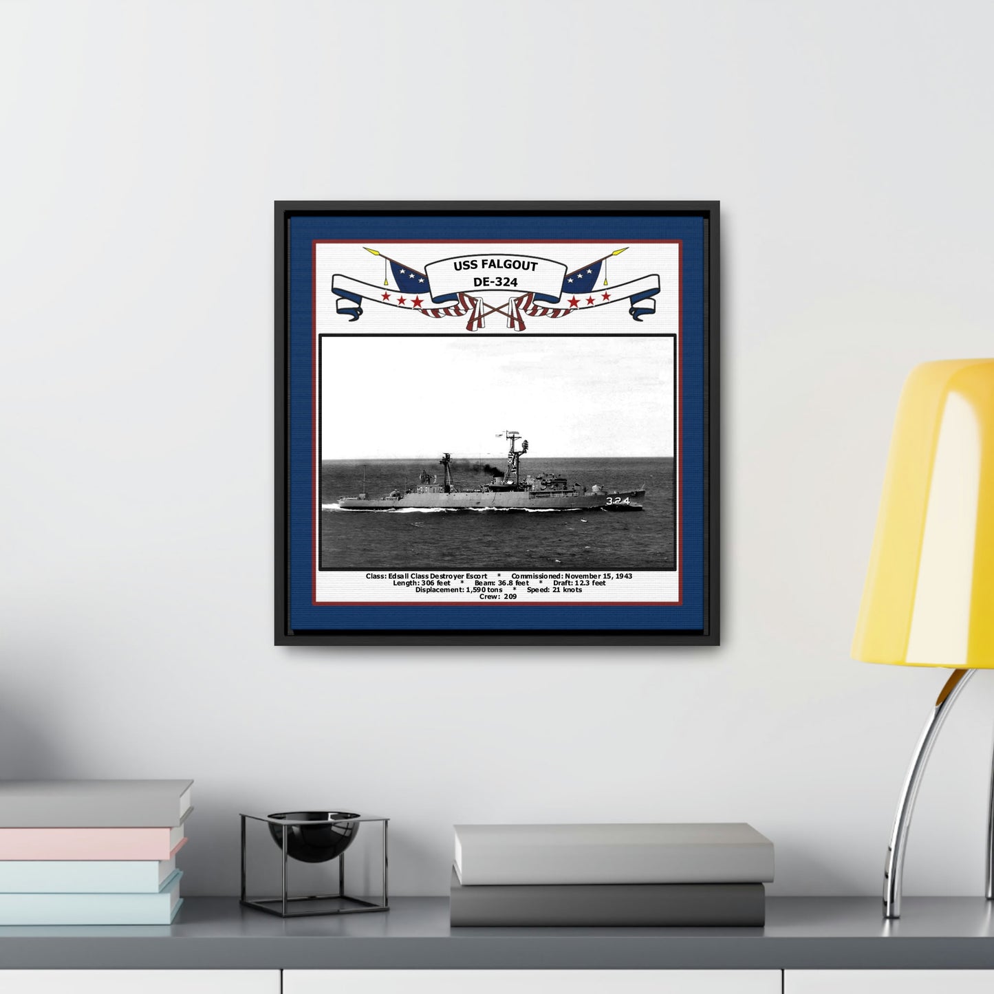 USS Falgout DE-324 Navy Floating Frame Photo Desk View