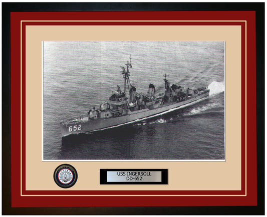 USS INGERSOLL DD-652 Framed Navy Ship Photo Burgundy