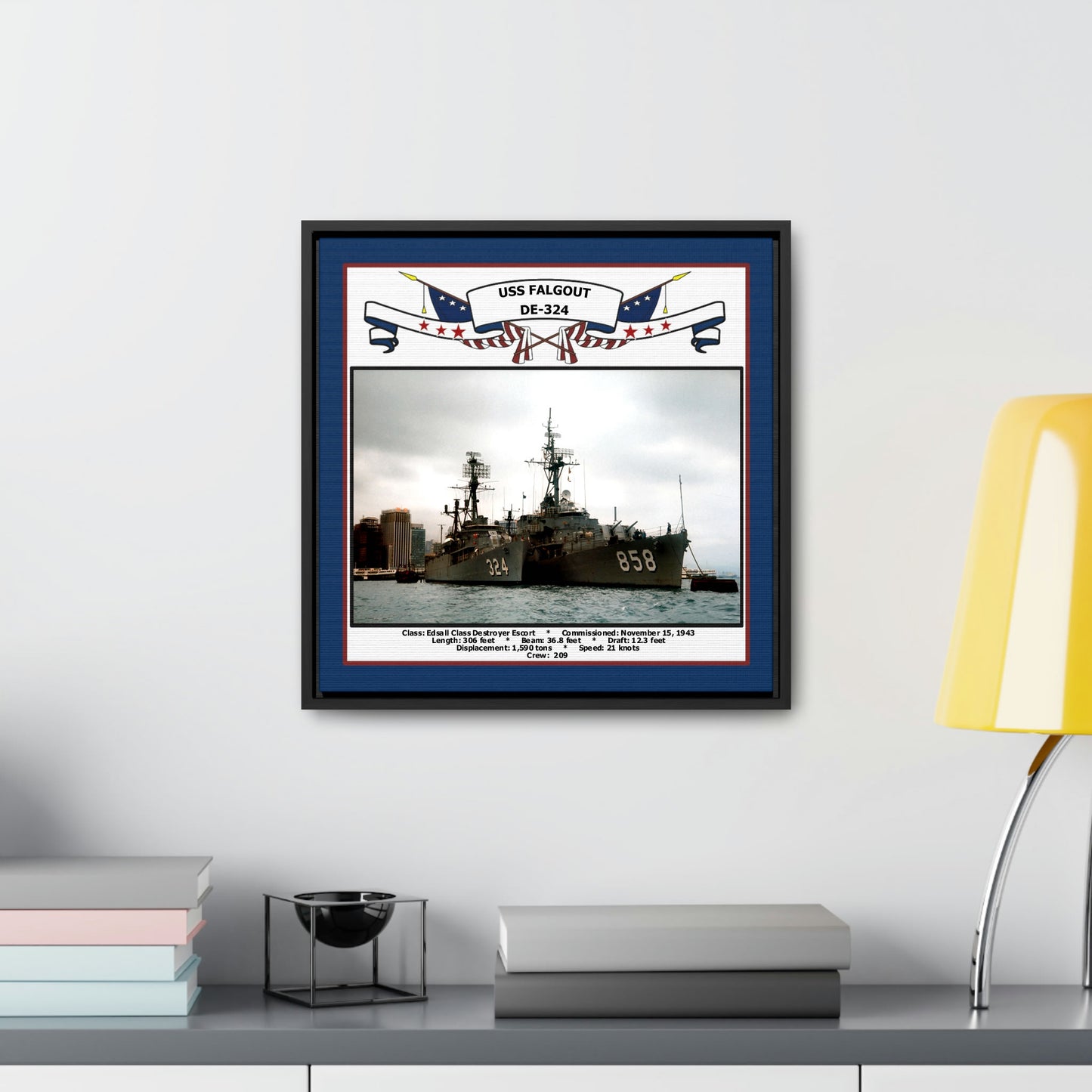 USS Falgout DE-324 Navy Floating Frame Photo Desk View