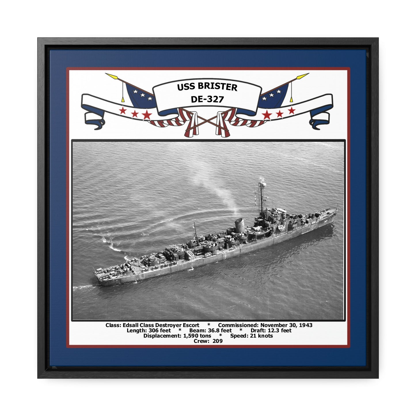 USS Brister DE-327 Navy Floating Frame Photo Front View