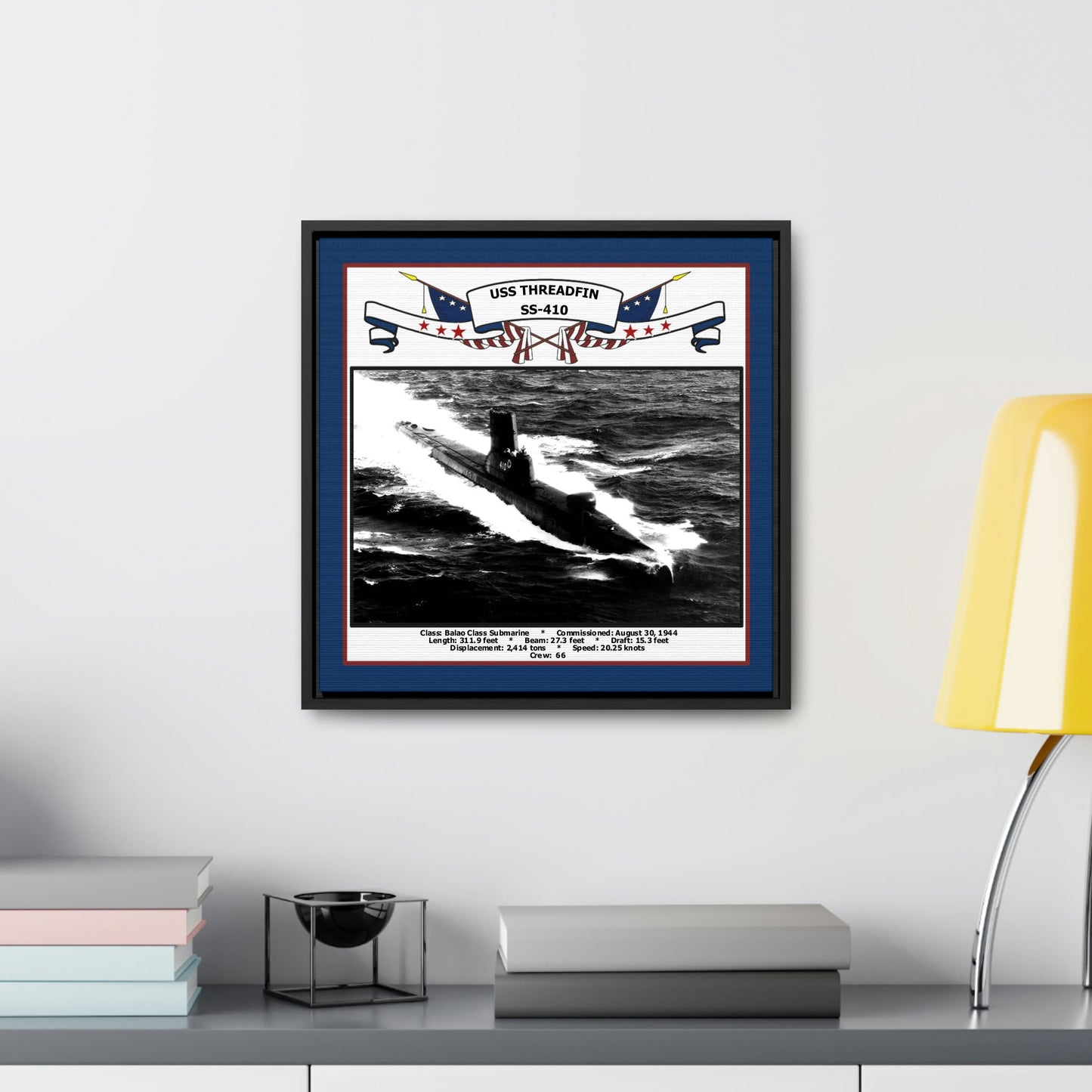 USS Threadfin SS-410 Navy Floating Frame Photo Desk View