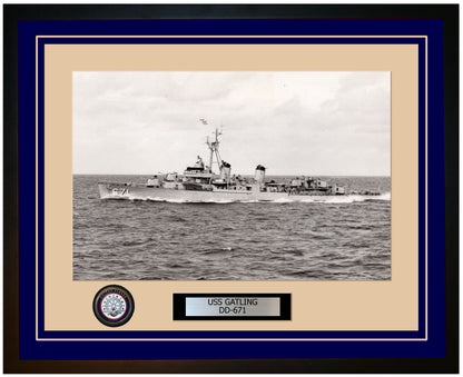 USS GATLING DD-671 Framed Navy Ship Photo Blue