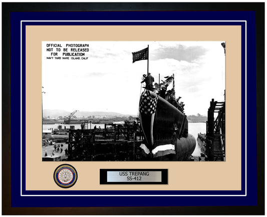 USS Trepang SS-412 Framed Navy Ship Photo Blue