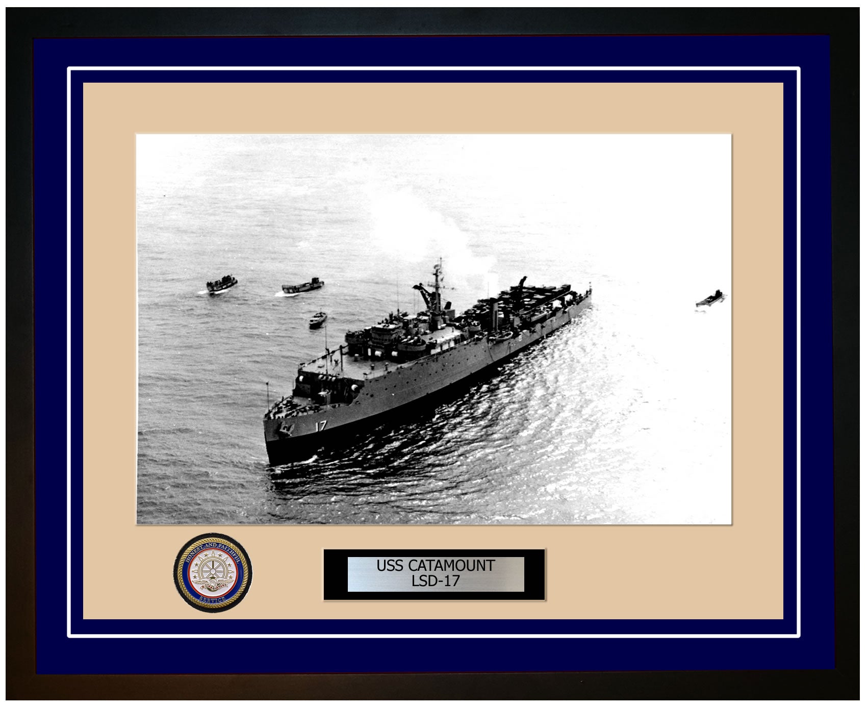 USS Catamount LSD-17 Framed Navy Ship Photo Blue