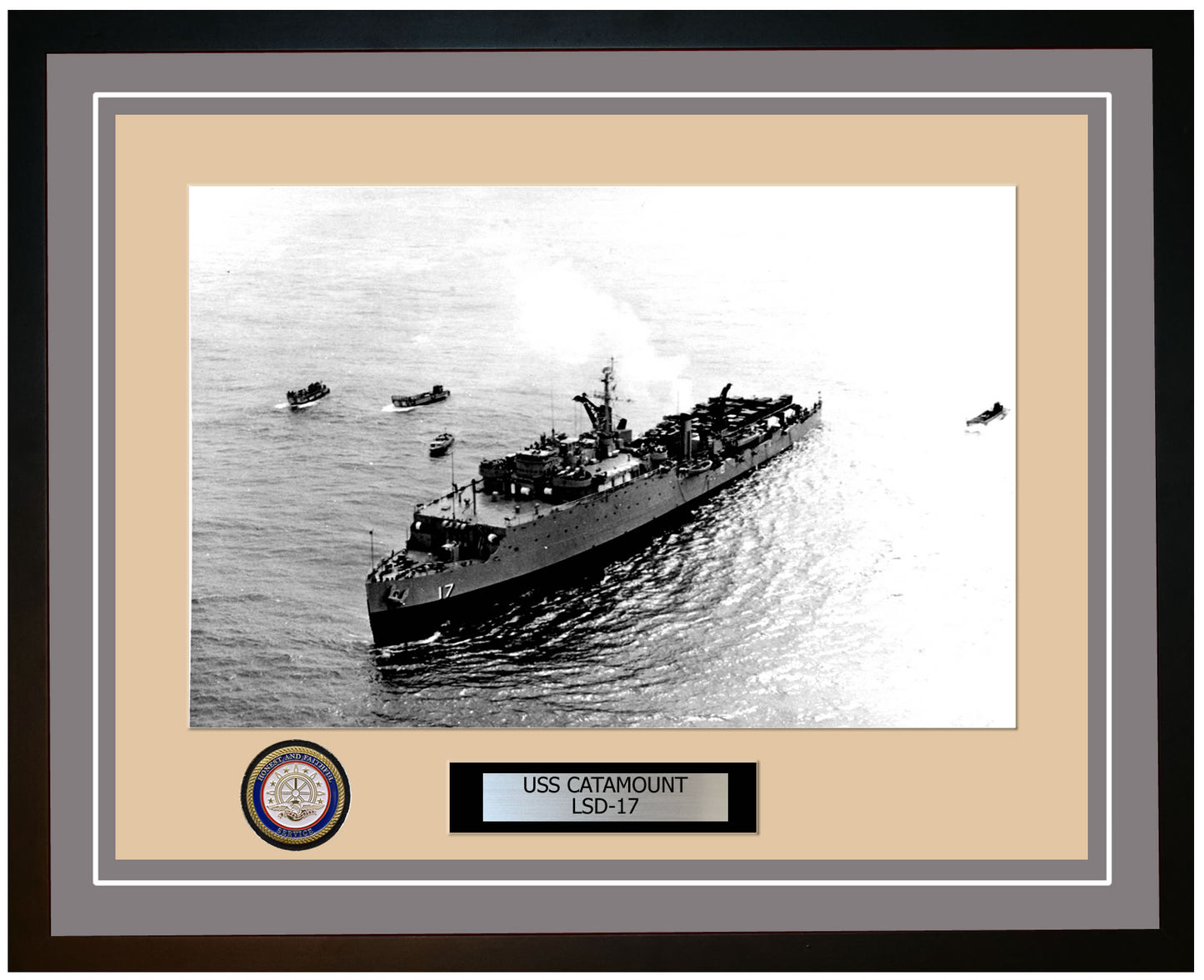 USS Catamount LSD-17 Framed Navy Ship Photo Grey
