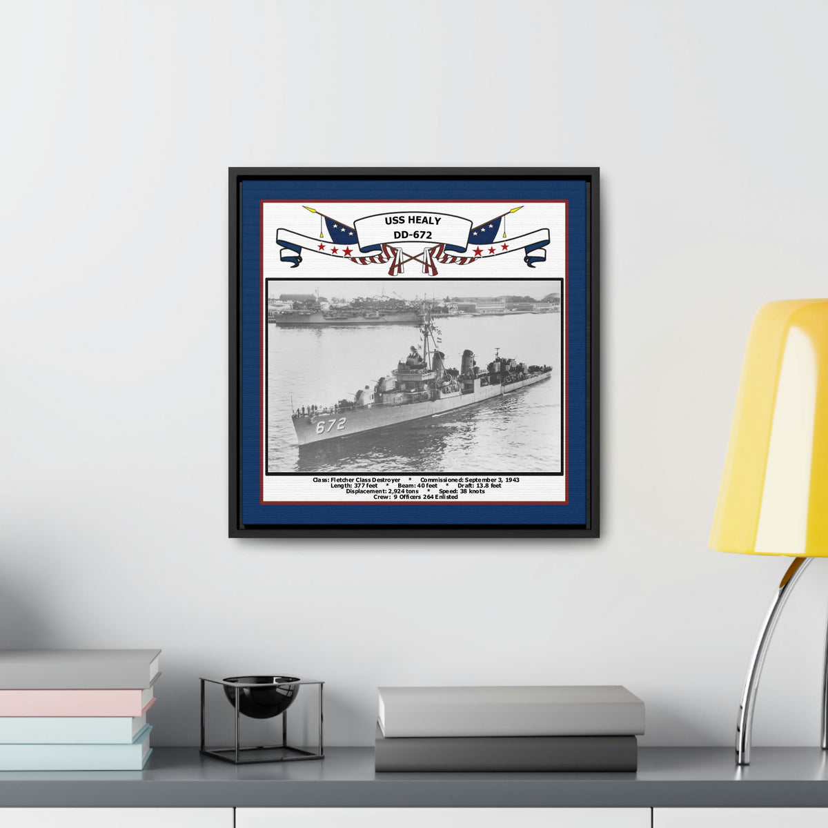 USS Healy DD-672 Navy Floating Frame Photo Desk View