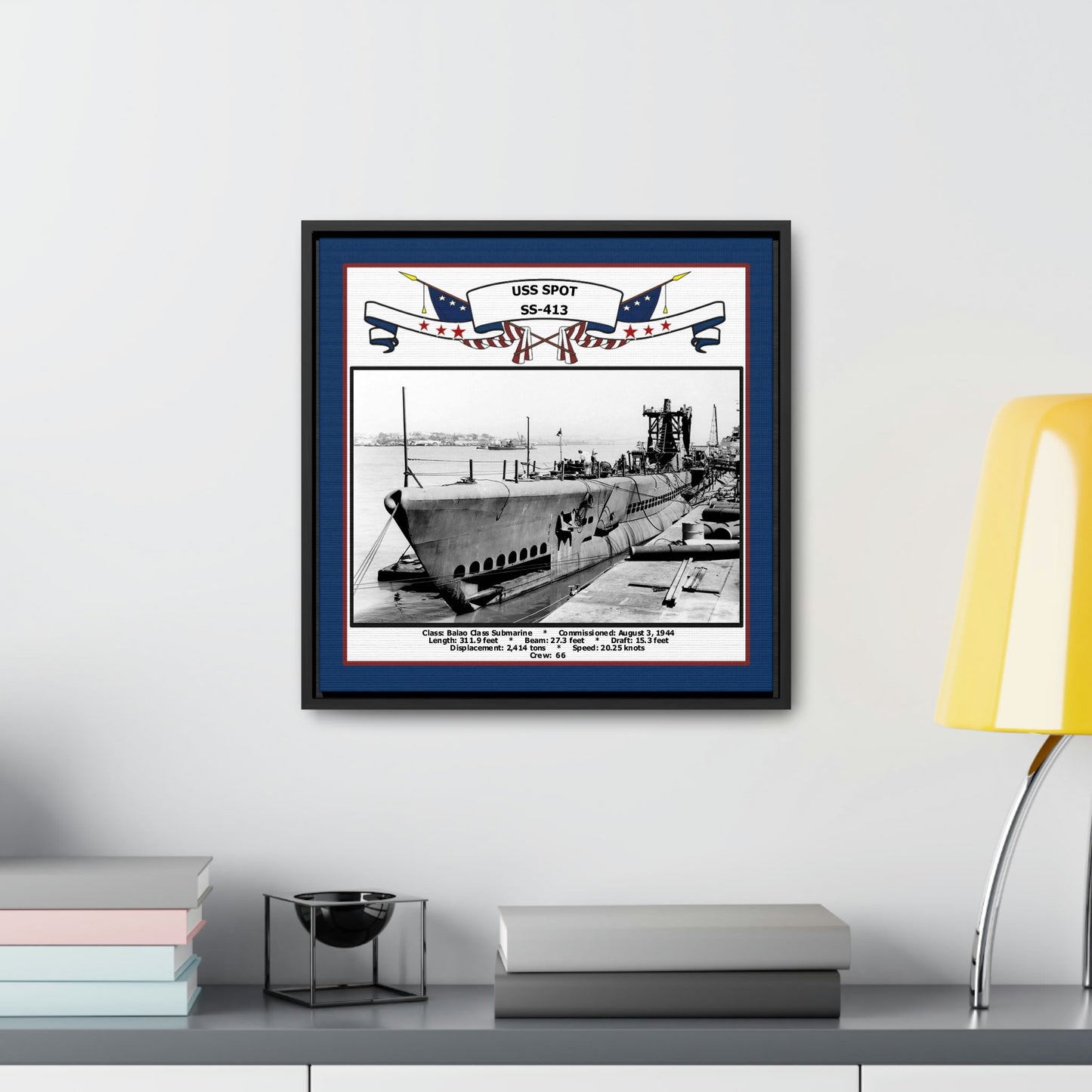 USS Spot SS-413 Navy Floating Frame Photo Desk View