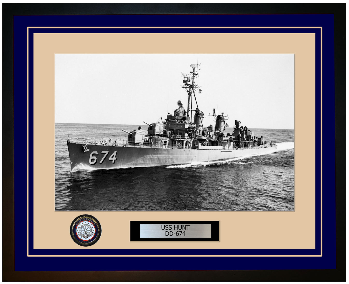 USS HUNT DD-674 Framed Navy Ship Photo Blue