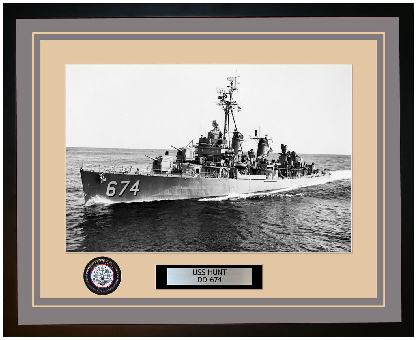 USS HUNT DD-674 Framed Navy Ship Photo Grey