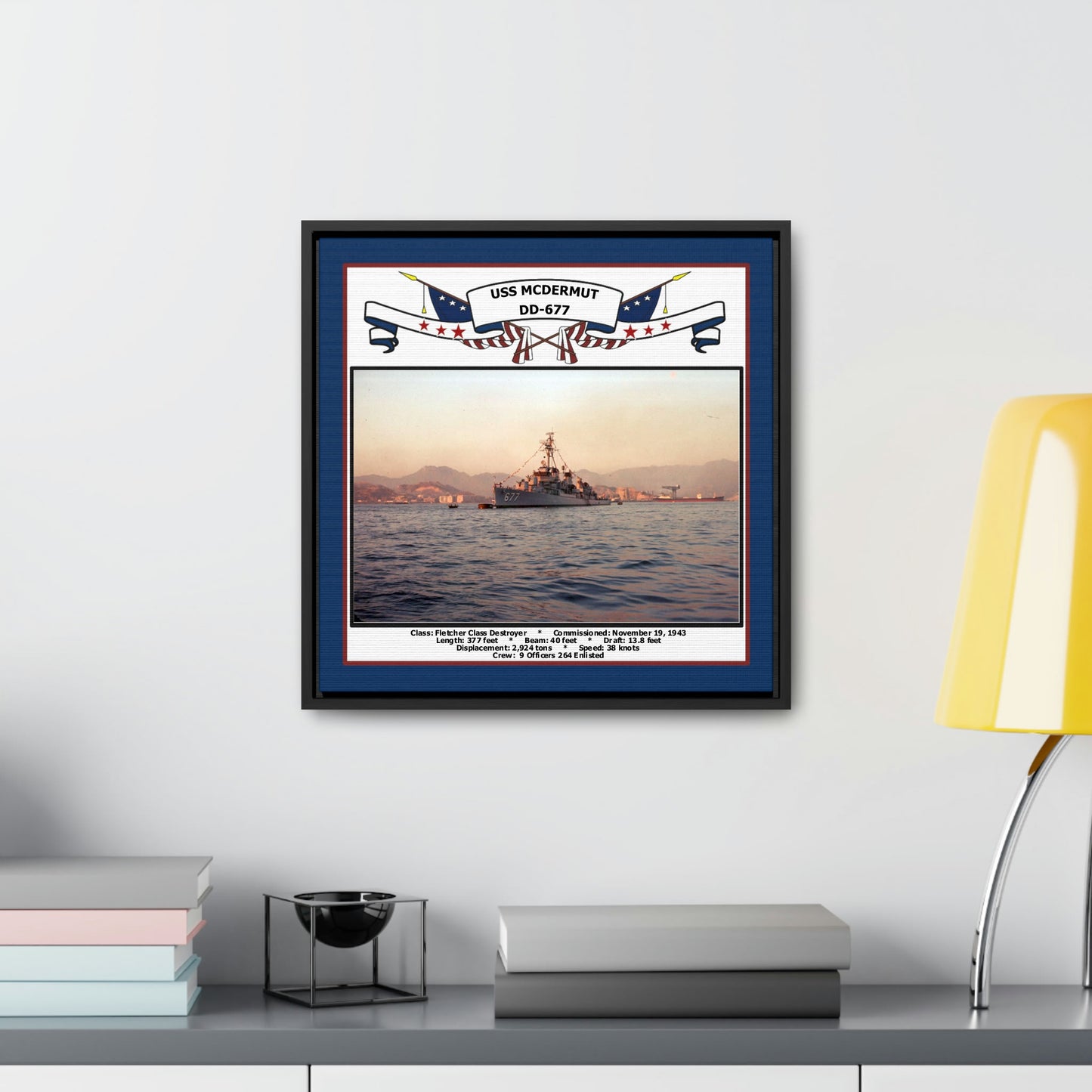USS Mcdermut DD-677 Navy Floating Frame Photo Desk View