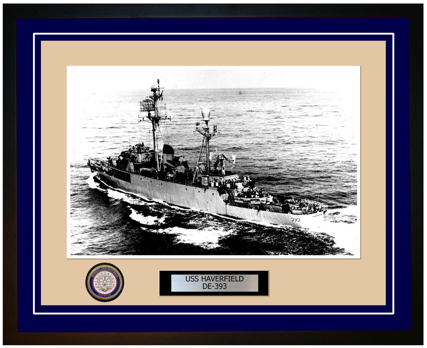 USS Haverfield DE-393 Framed Navy Ship Photo Blue