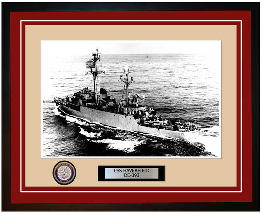 USS Haverfield DE-393 Framed Navy Ship Photo Burgundy