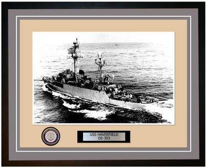 USS Haverfield DE-393 Framed Navy Ship Photo Grey