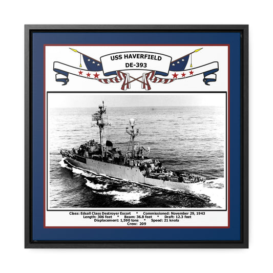 USS Haverfield DE-393 Navy Floating Frame Photo Front View