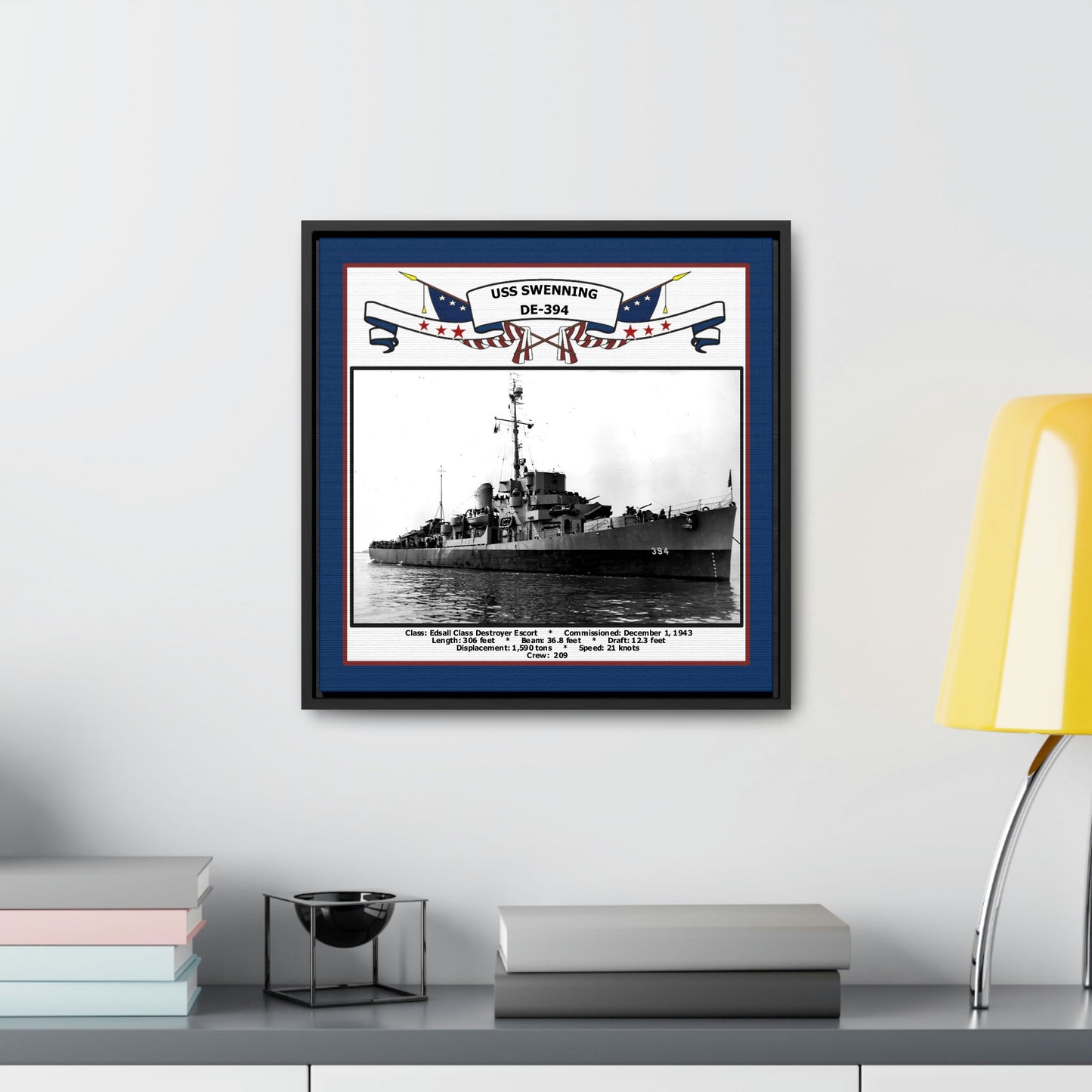 USS Swenning DE-394 Navy Floating Frame Photo Desk View