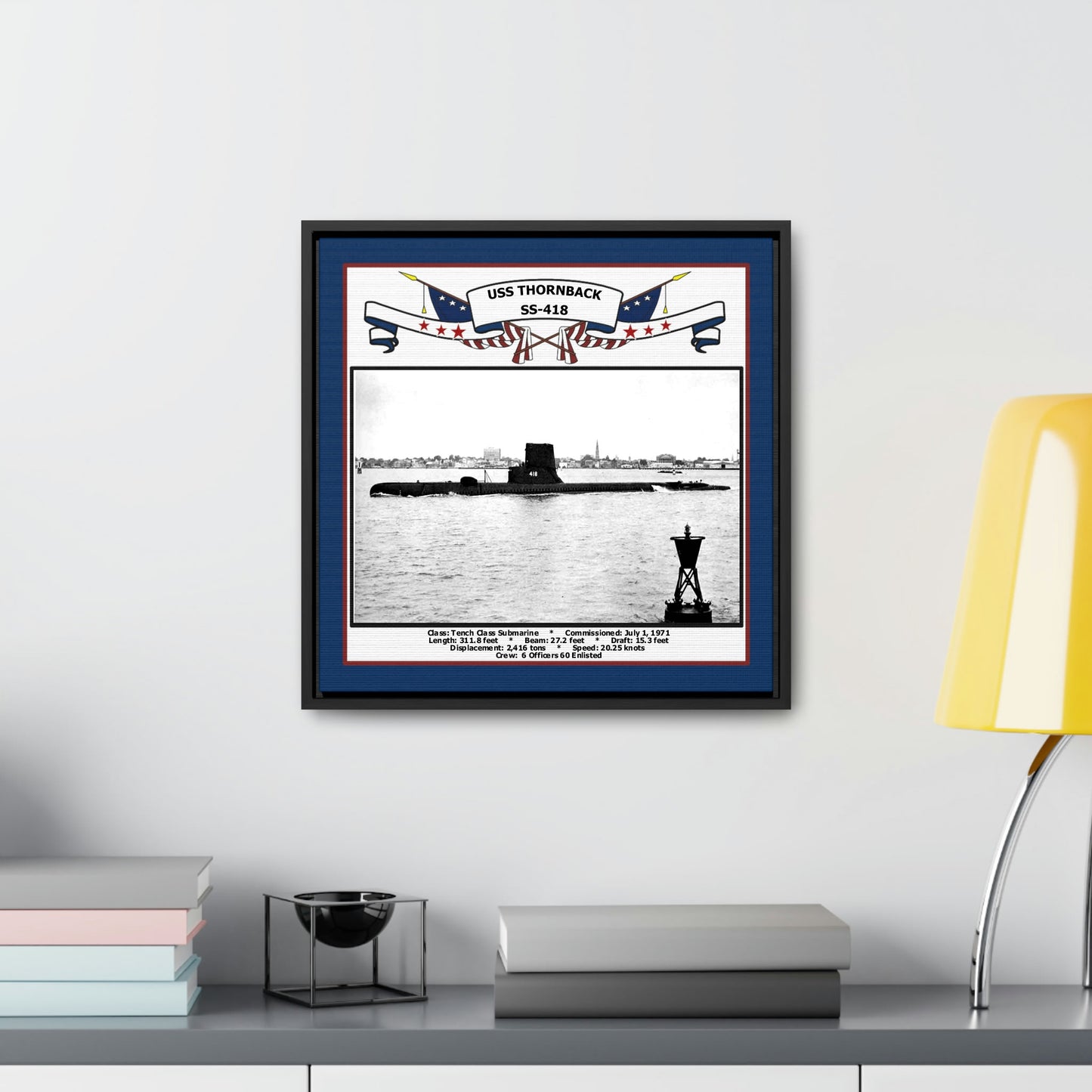 USS Thornback SS-418 Navy Floating Frame Photo Desk View