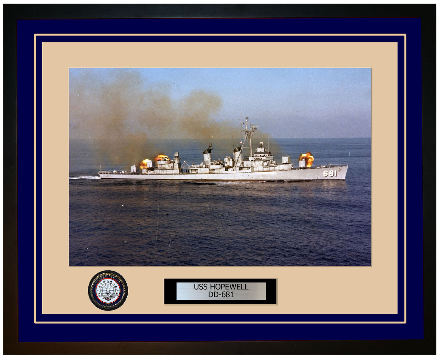 USS HOPEWELL DD-681 Framed Navy Ship Photo Blue