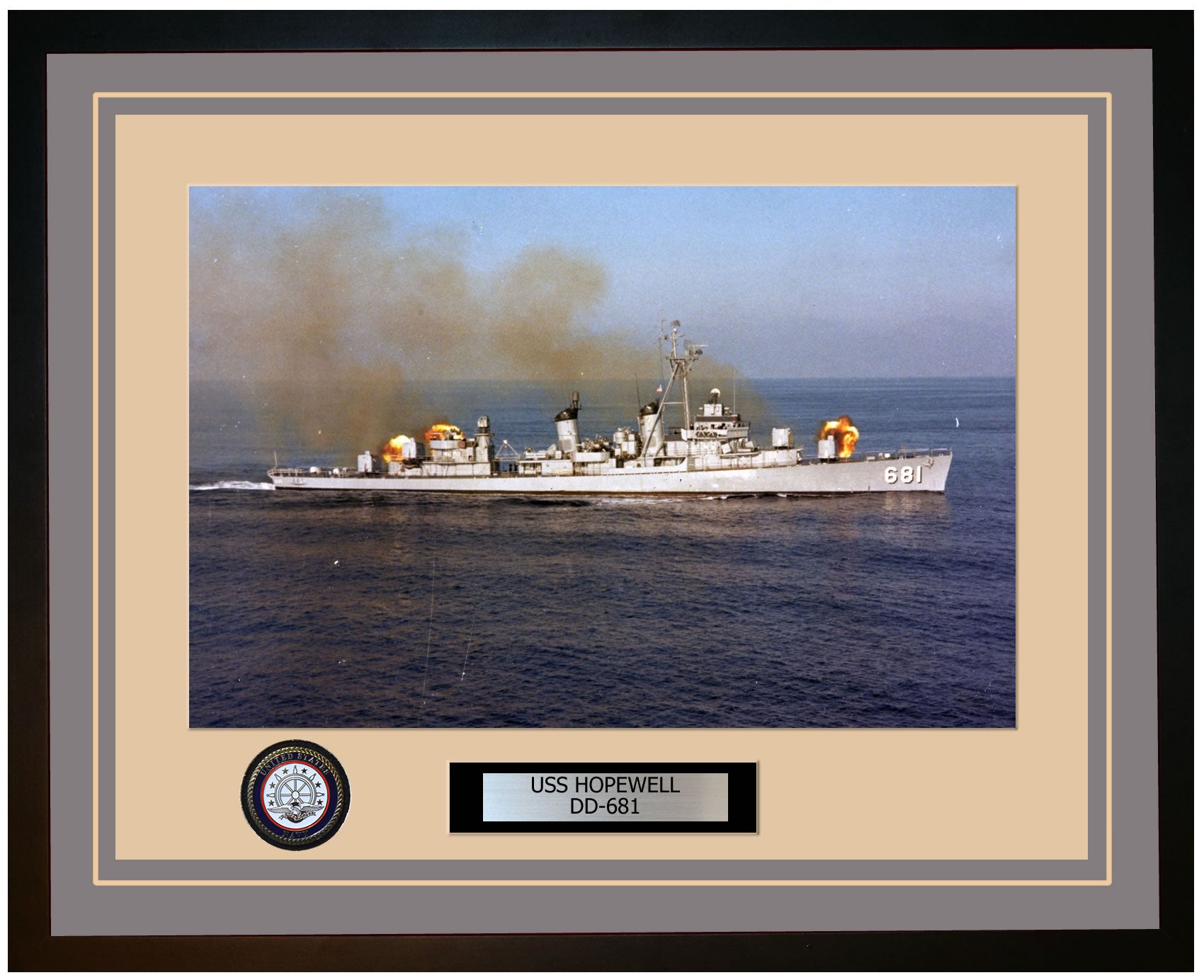 USS HOPEWELL DD-681 Framed Navy Ship Photo Grey
