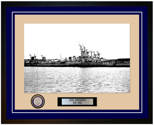 USS Janssen DE-396 Framed Navy Ship Photo Blue