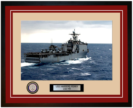USS Harpers Ferry LSD-49 Framed Navy Ship Photo Burgundy