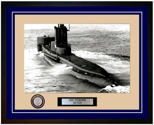 USS Tigrone SS-419 Framed Navy Ship Photo Blue