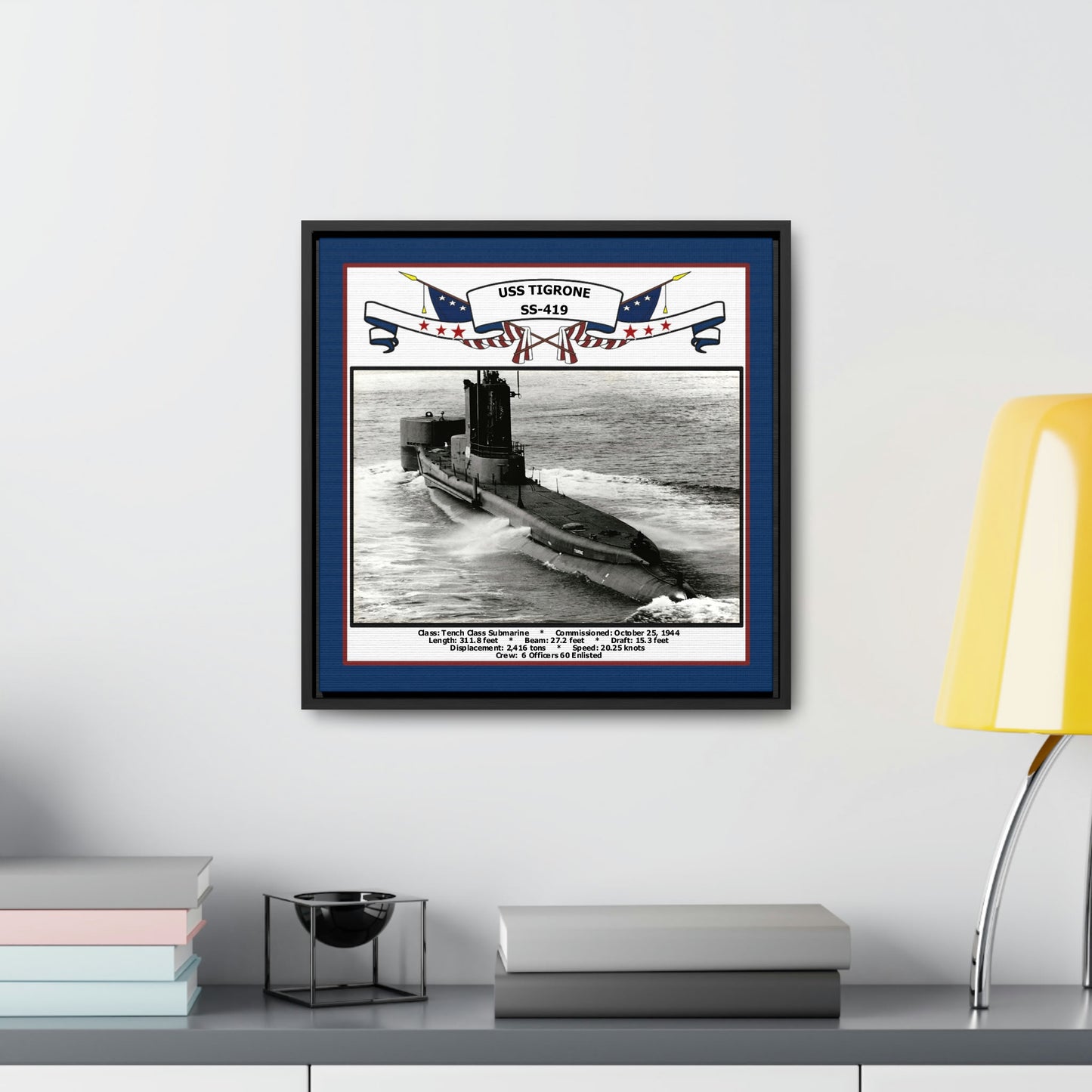 USS Tigrone SS-419 Navy Floating Frame Photo Desk View