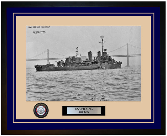 USS PICKING DD-685 Framed Navy Ship Photo Blue