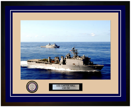 USS Carter Hall LSD-50 Framed Navy Ship Photo Blue