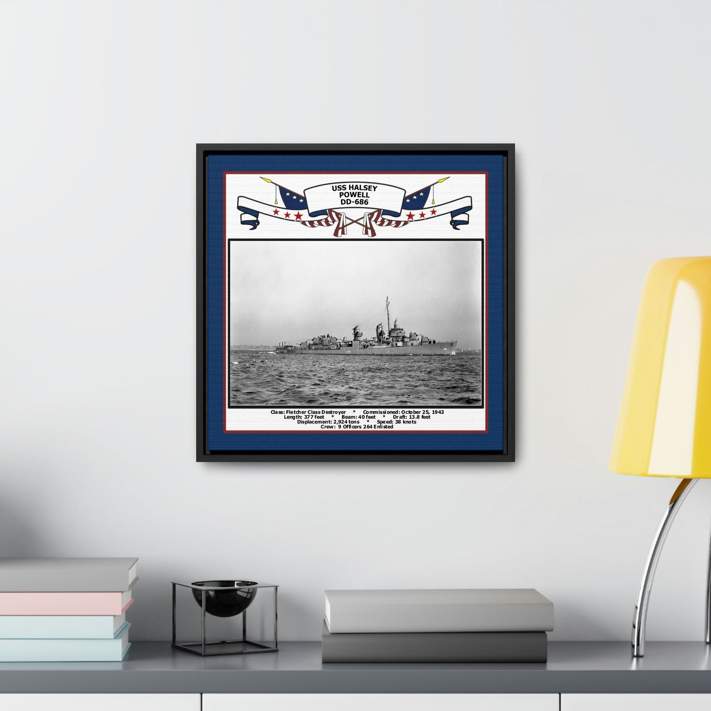 USS Halsey Powell DD-686 Navy Floating Frame Photo Desk View