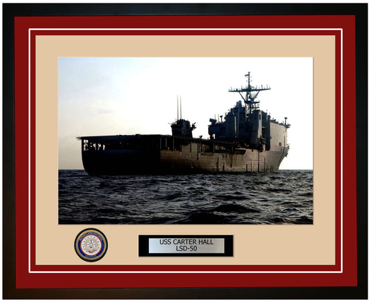 USS Carter Hall LSD-50 Framed Navy Ship Photo Burgundy