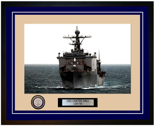 USS Carter Hall LSD-50 Framed Navy Ship Photo Blue