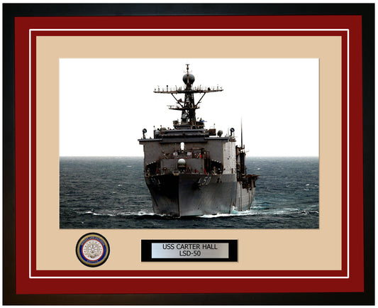 USS Carter Hall LSD-50 Framed Navy Ship Photo Burgundy