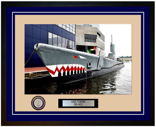 USS Torsk SS-423 Framed Navy Ship Photo Blue