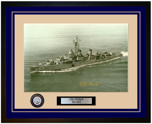USS MOALE DD-693 Framed Navy Ship Photo Blue